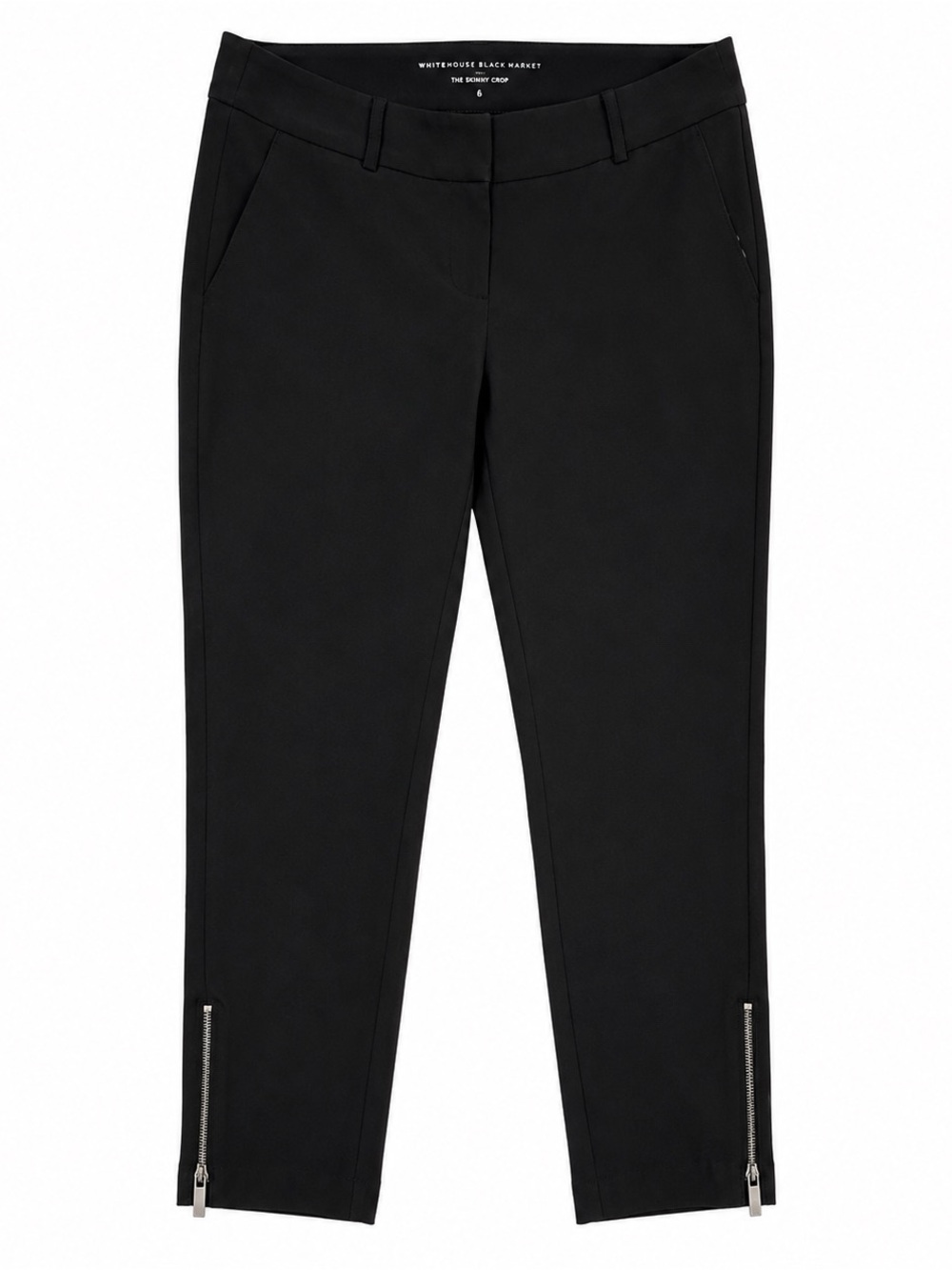 White House Black Market The Skinny Crop Black Ankle Zip Ponte Pants Size 8